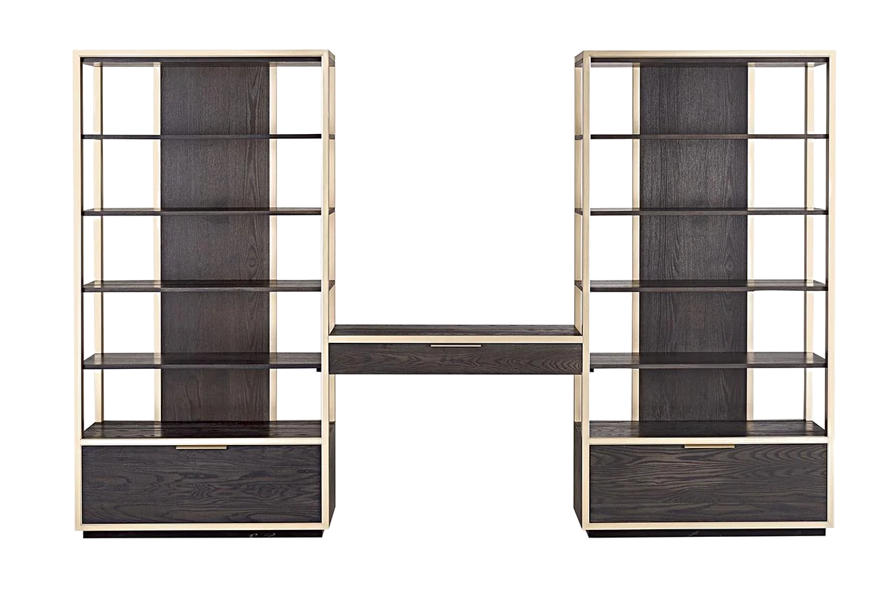 Zenith Dual Bookcases w/ File Cabinets + Bridge Deck